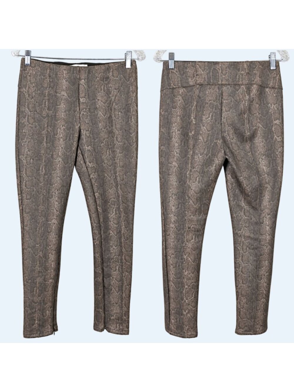 by ANTHROPOLOGIE Snake Print pull on zipper ankle Leggings brown Greige pants 27